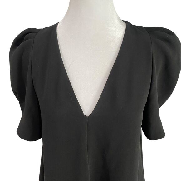 Zara Women Black Short Puff Sleeves Short Mini Dress Flowy V Neck XS - Picture 6 of 14